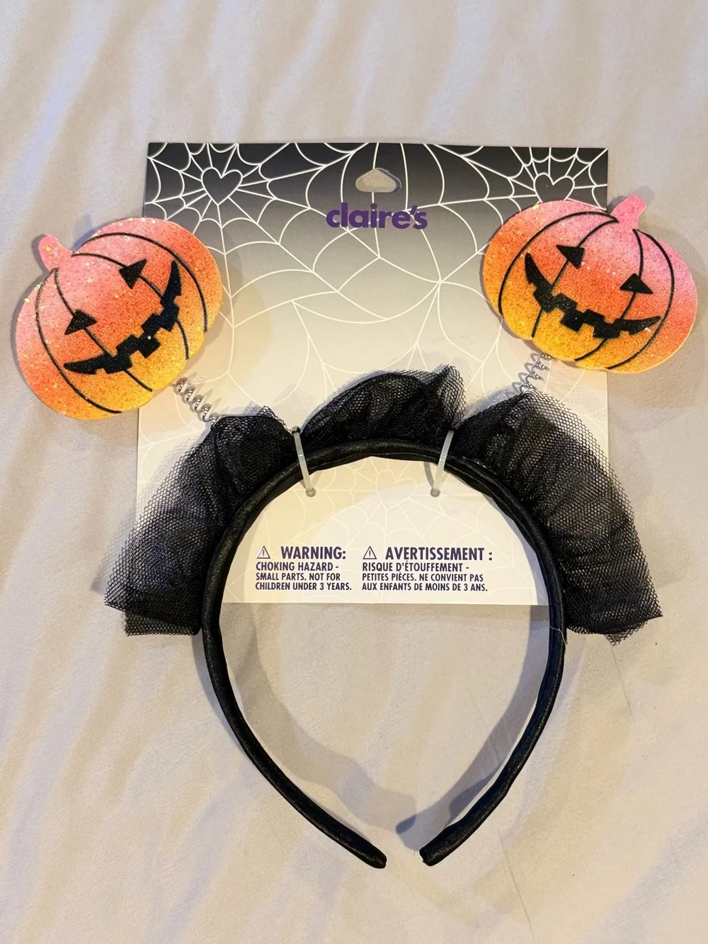 Claire's Kids Pumpkin Headband Hair Clip Stud Earrings Halloween Set